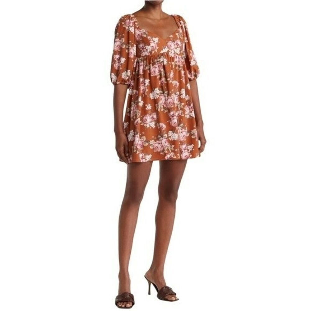 Wayf Dusty Rose Pink Puff Sleeve Dress size XS NWT